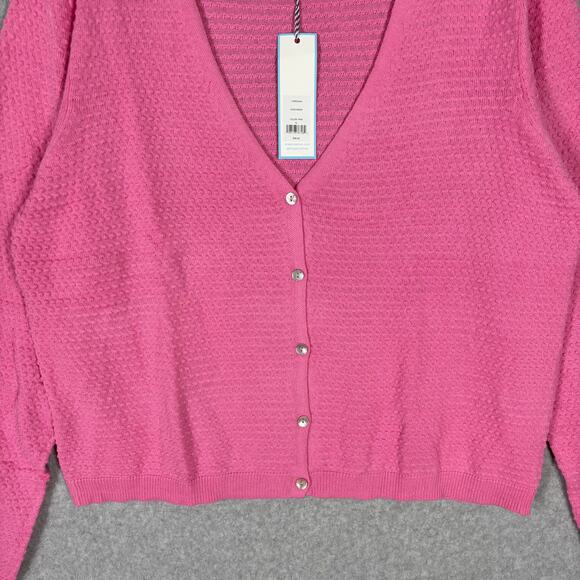 Draper James Cardigan Sweater Womens XL Pink Waffle Textured Clip Dot‎ NEW $58 - Picture 3 of 13